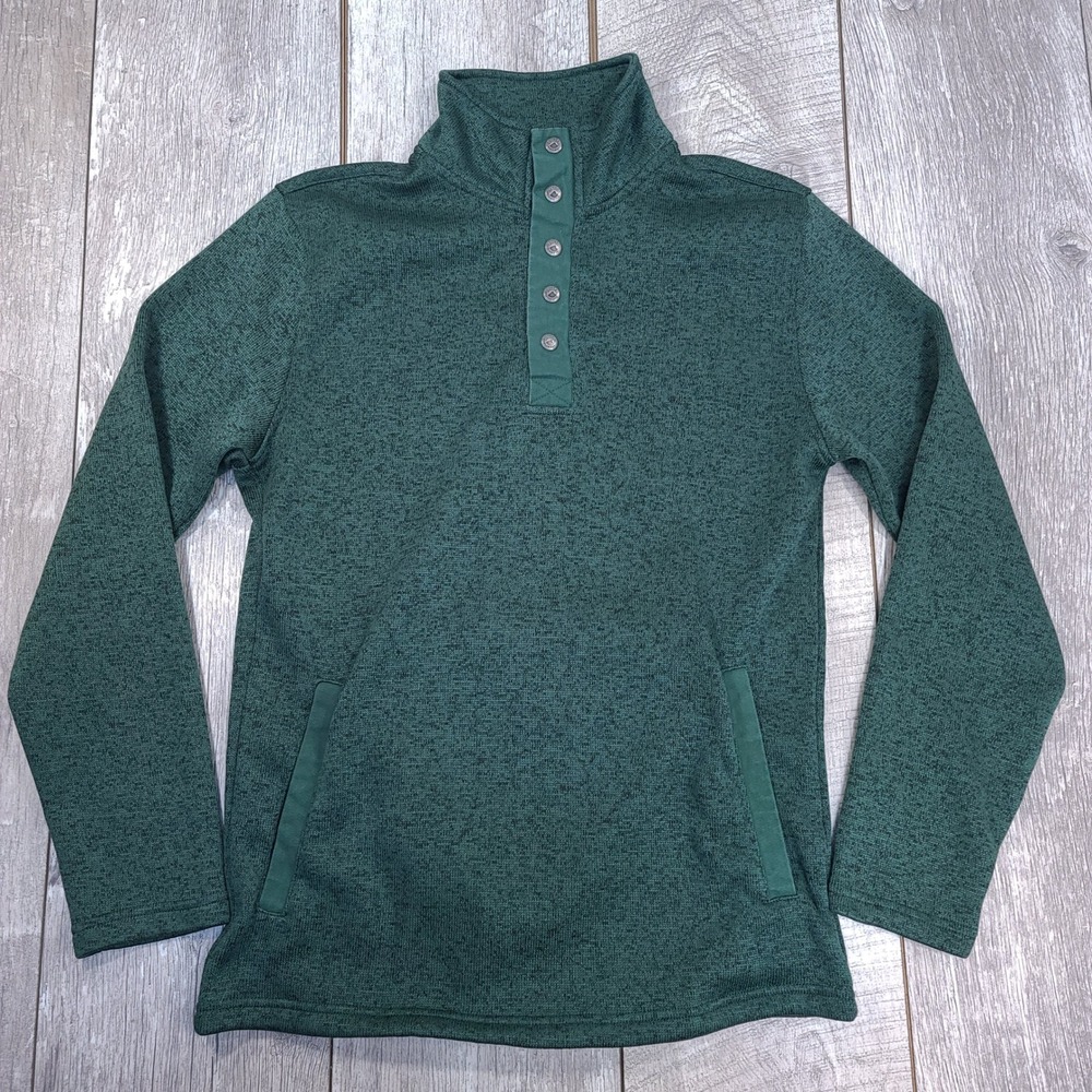 Mountain Khakis Norris Pullover Mens Size Small Green Sweater Fleece Snap Neck